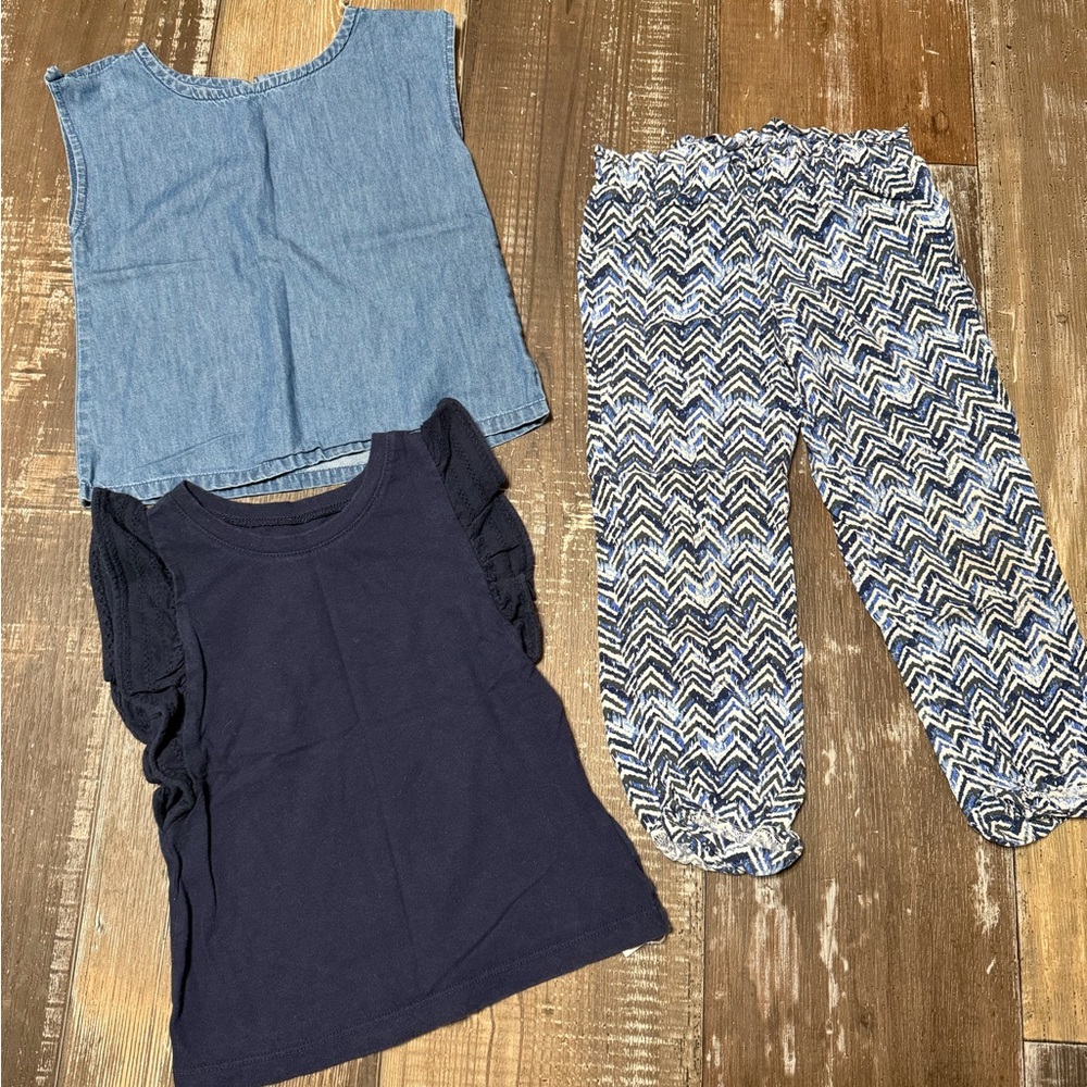 Girls' Blue Top + Navy Tee + Navy Chevron Joggers Set